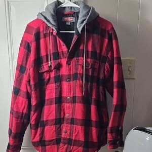 Craft Red and Black Plaid Shirt Jacket with Hood